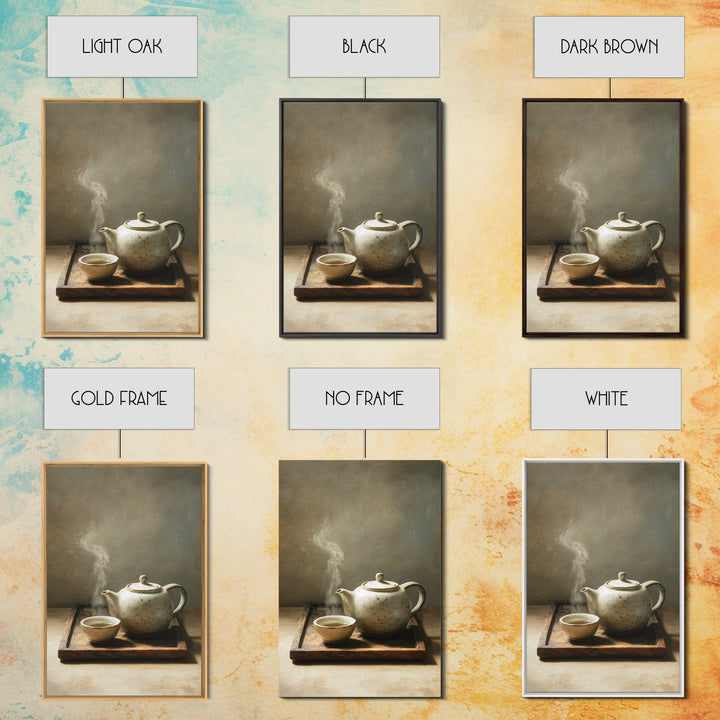Minimalist Still Life With White Ceramic Teapot And Cup Steam Rising Wall Art Print Modern Canvas Print