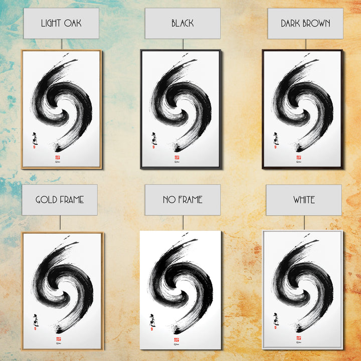 Zen Swirling Ink Brush Stroke Abstract Wall Art Minimalist Black And White Canvas Print For Modern Home Decor And Office