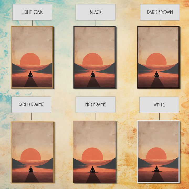 Meditative Silhouette Sunset Mountain Landscape Digital Art Canvas Print For Modern Wall Art And Home Decor