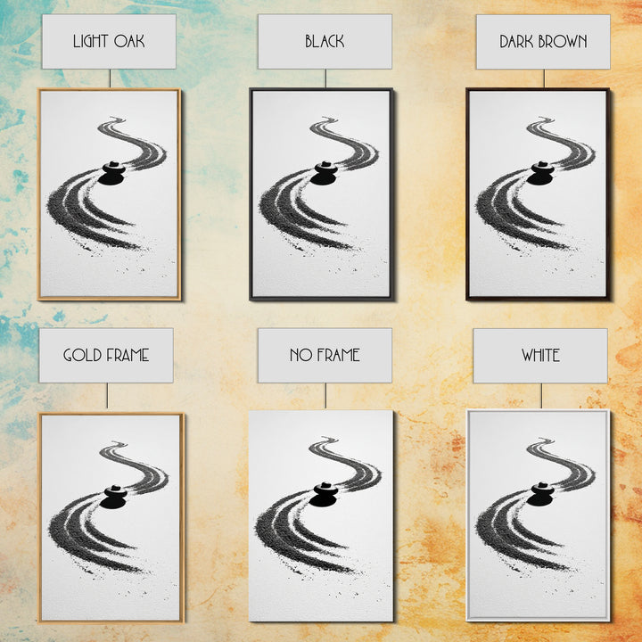 Zen Inspired Minimalist Sand And Stone Artwork Black And White Canvas Print For Modern Meditation Room Wall Art