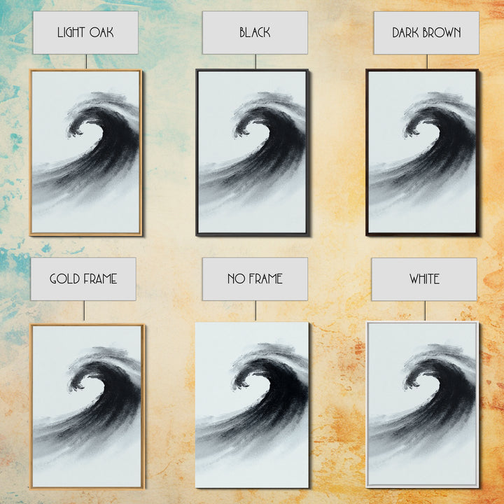 Black And White Ink Style Wave Abstract Art Minimalist Wall Art Print For Modern Office Decor Framed Canvas Print