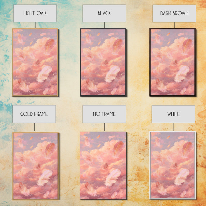 Pink Feather Cloud Canvas Print, Dreamy Celestial Sky Art, Pastel Nursery Decor, Whimsical Bedroom Wall Decor Gift For Her