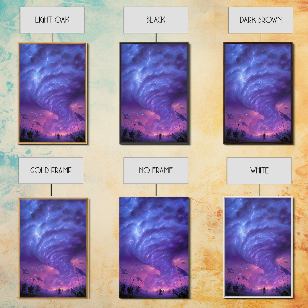 Purple Tornado Battle Storm Canvas Print, Fantasy Wall Art, Dark Magic Landscape, Epic Game Room Decor, Dramatic Gift For Him