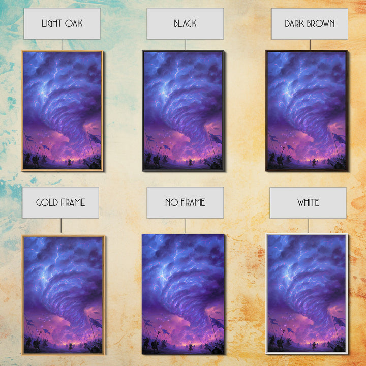 Purple Tornado Battle Storm Canvas Print, Fantasy Wall Art, Dark Magic Landscape, Epic Game Room Decor, Dramatic Gift For Him