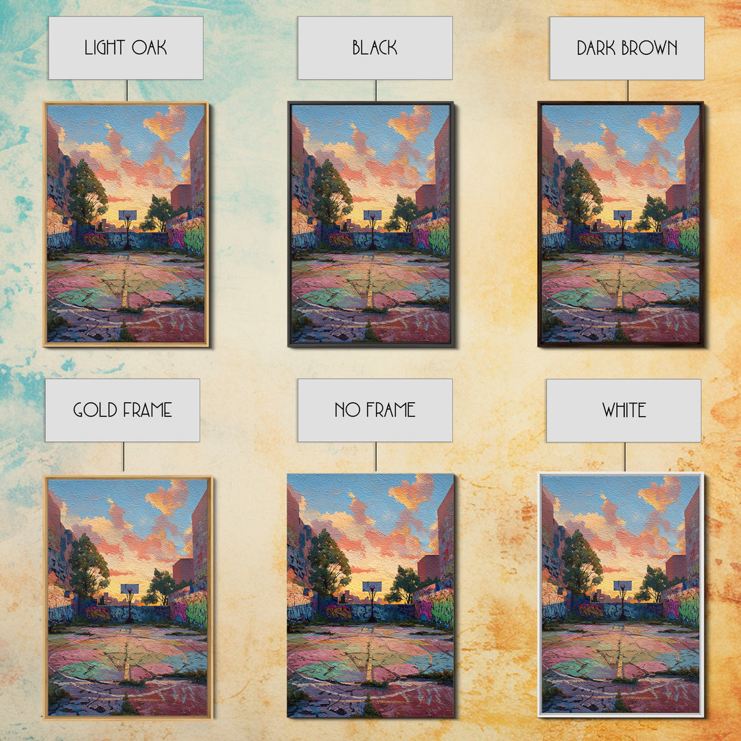 Urban Graffiti Basketball Court Sunset Colorful Street Art Canvas Print Vibrant Wall Art For Modern Living Room