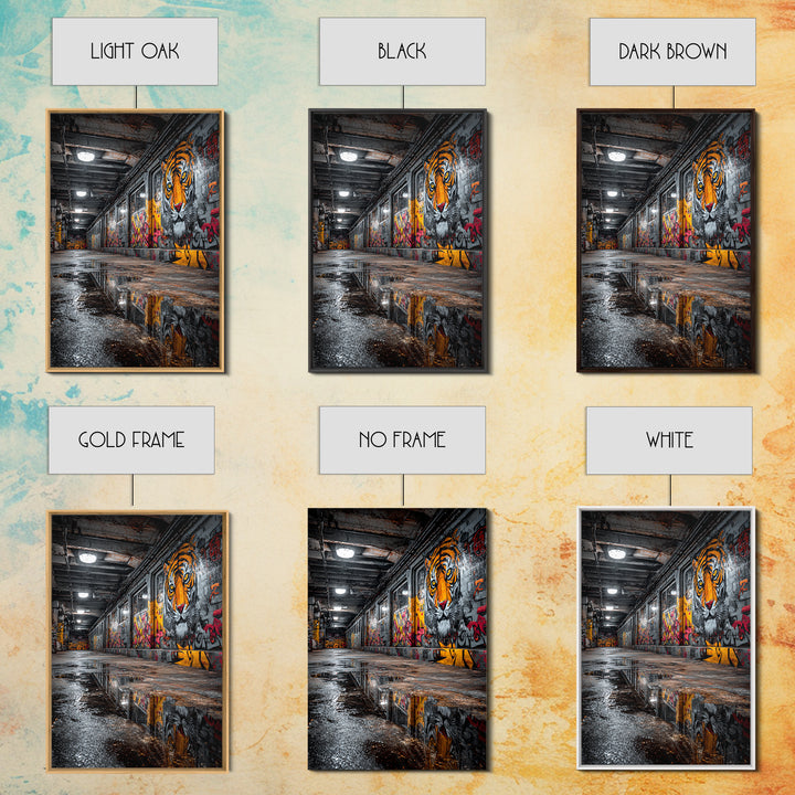 Urban Subway Corridor With Tiger Graffiti Art Moody Street Art Wall Decor - Canvas Print For Industrial Loft And Urban Spaces