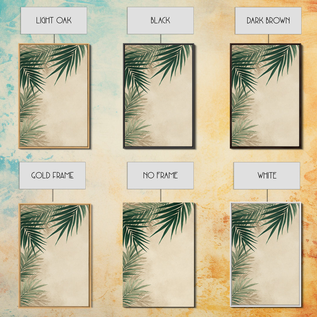 Palm Leaf Corner Botanical Wall Art, Minimal Tropical Canvas Print, Beige Coastal Decor For Living Room Bedroom Modern Wall Decor