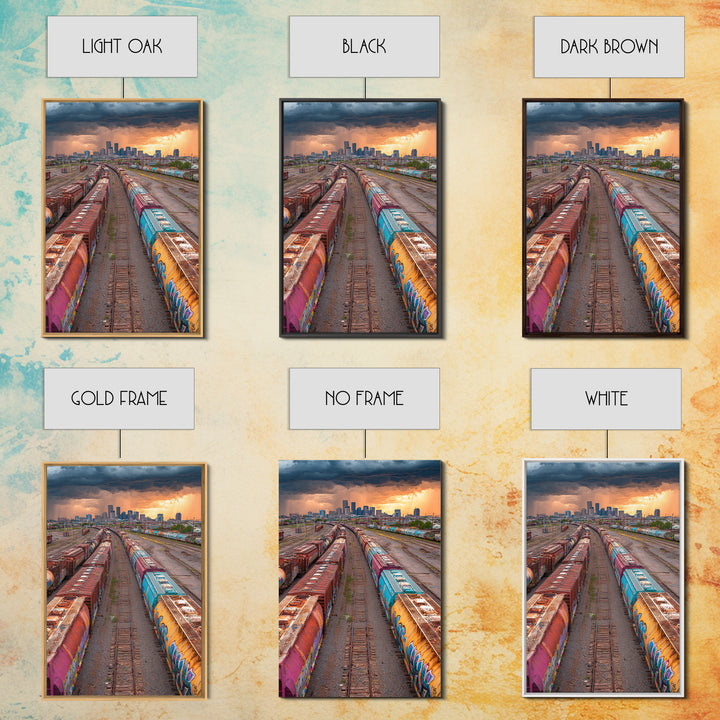Train Yard Industrial Landscape With Rusty Graffiti Paintings | Contemporary Wall Art Urban Decor Framed Canvas Print