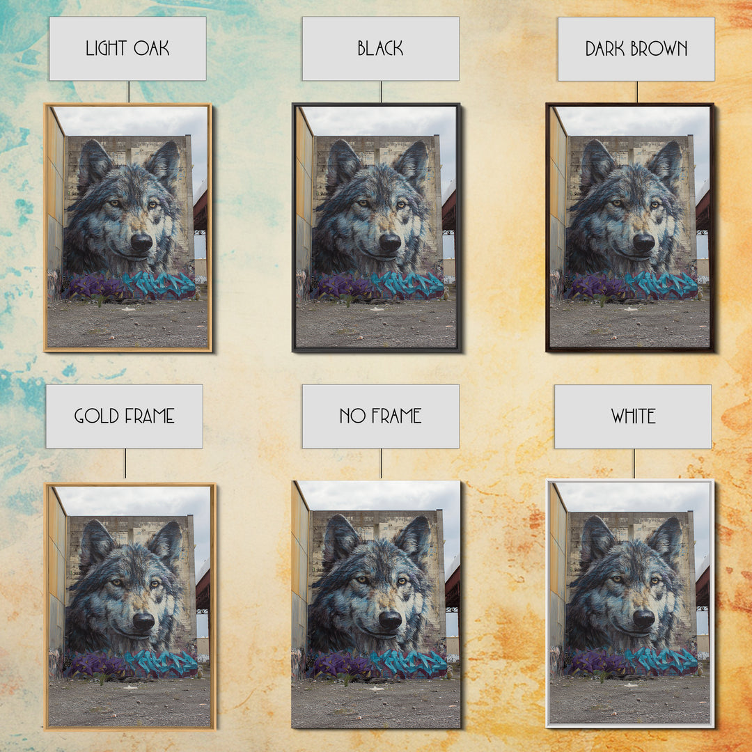 Massive Wolf Mural Graffiti On Urban Wall Featuring Detailed Animal Portrait Vibrant Street Art Print