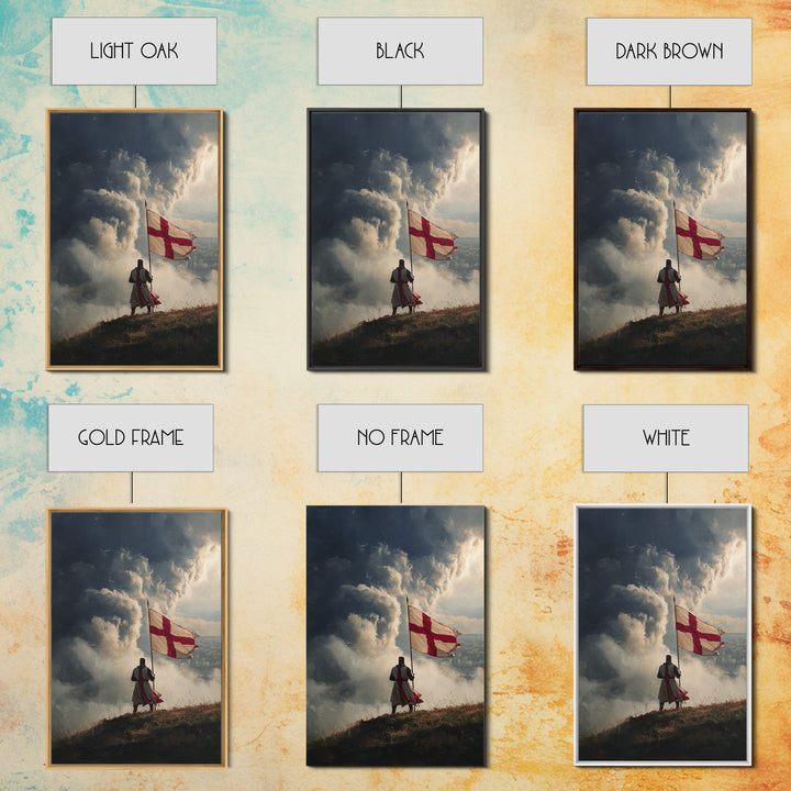 Epic Angelic Warrior In Golden Armor Holding Sword Against Stormy Sky Dramatic Religious Wall Art Framed Canvas Print
