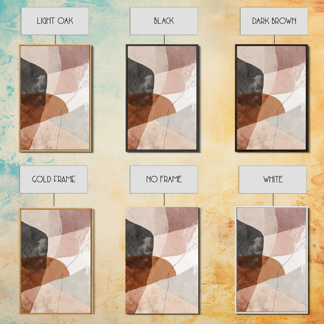 Neutral Abstract Shape Framed Canvas Print, Modern Wall Art, Terracotta Beige Black Decor, Contemporary Living Room Art Print