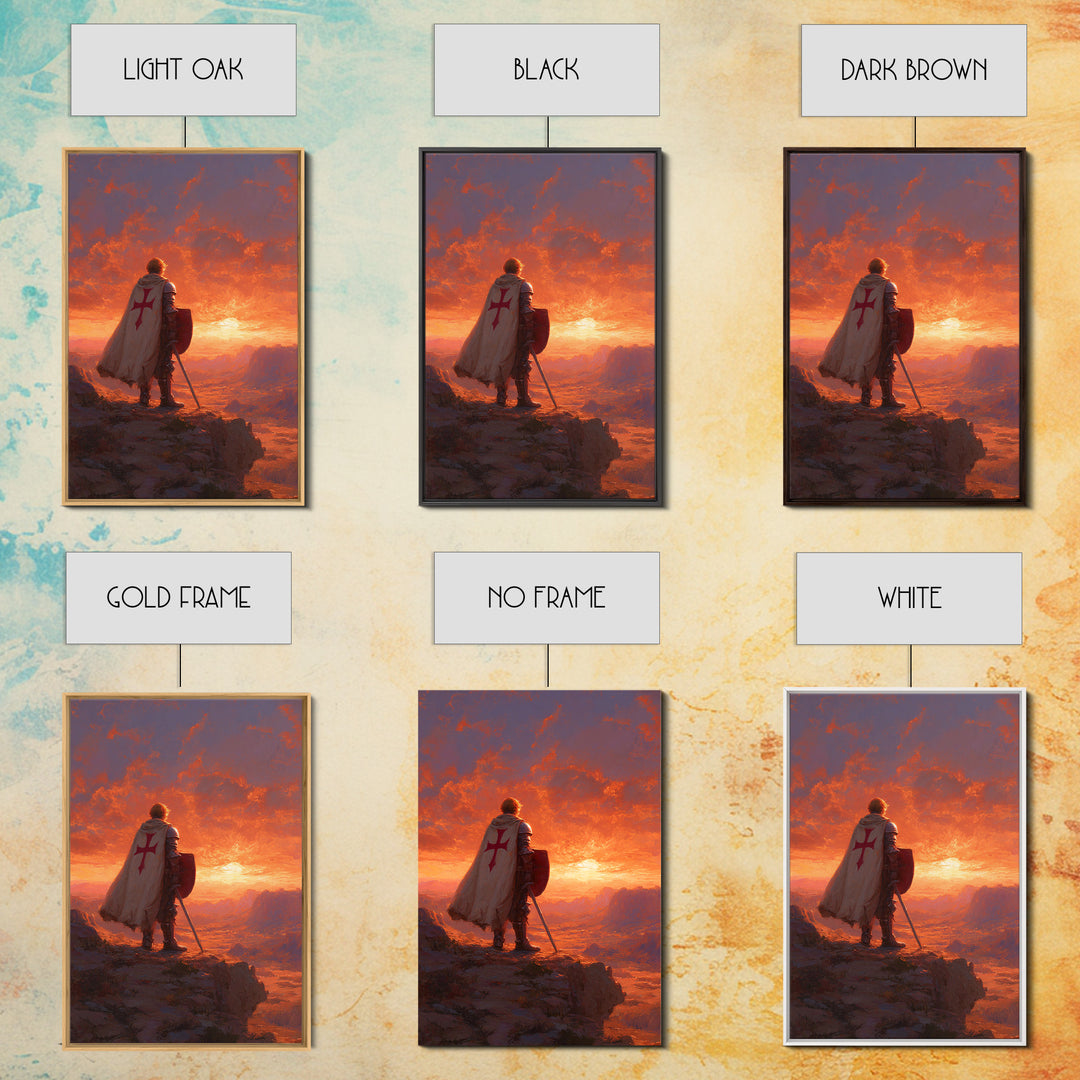 Crusader Knight Standing At Sunset Dramatic Historical Painting Canvas Print Wall Art Medieval Art For Home And Office Decor