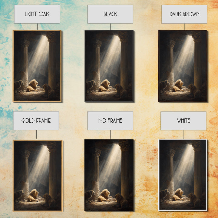 Majestic Lions In Sunlit Ancient Ruins Dramatic Wall Art Canvas Print For Wildlife And Animal Lovers Home Decor