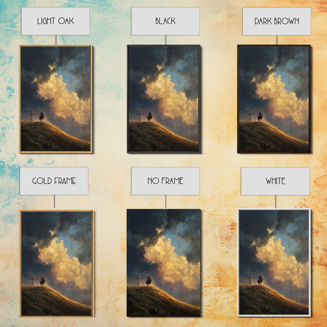 Dramatic Sky Over Stormy Hillside With Sun Rays Landscape Oil Painting Wall Art Framed Canvas Print
