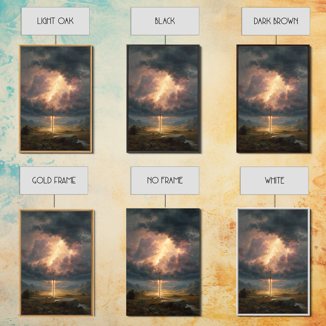 Epic Sword Lightning Storm Fantasy Wall Art Digital Painting Canvas Print For Fantasy Lovers And Gaming Room Decor