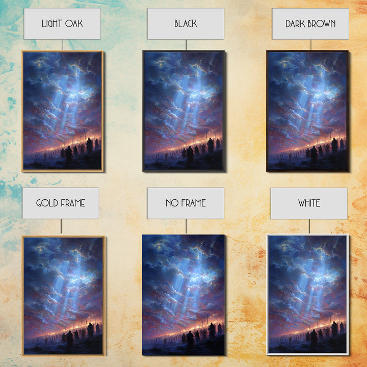 Epic Fantasy Army Under Dramatic Sky With Sun Rays Wall Art Framed Canvas Print For Bedroom or Office Decor
