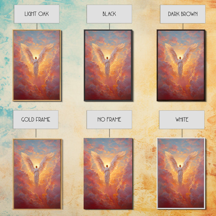 Glowing Angel In Radiant Sunset Sky Symbolic Spiritual Painting Wall Art Framed Canvas Print