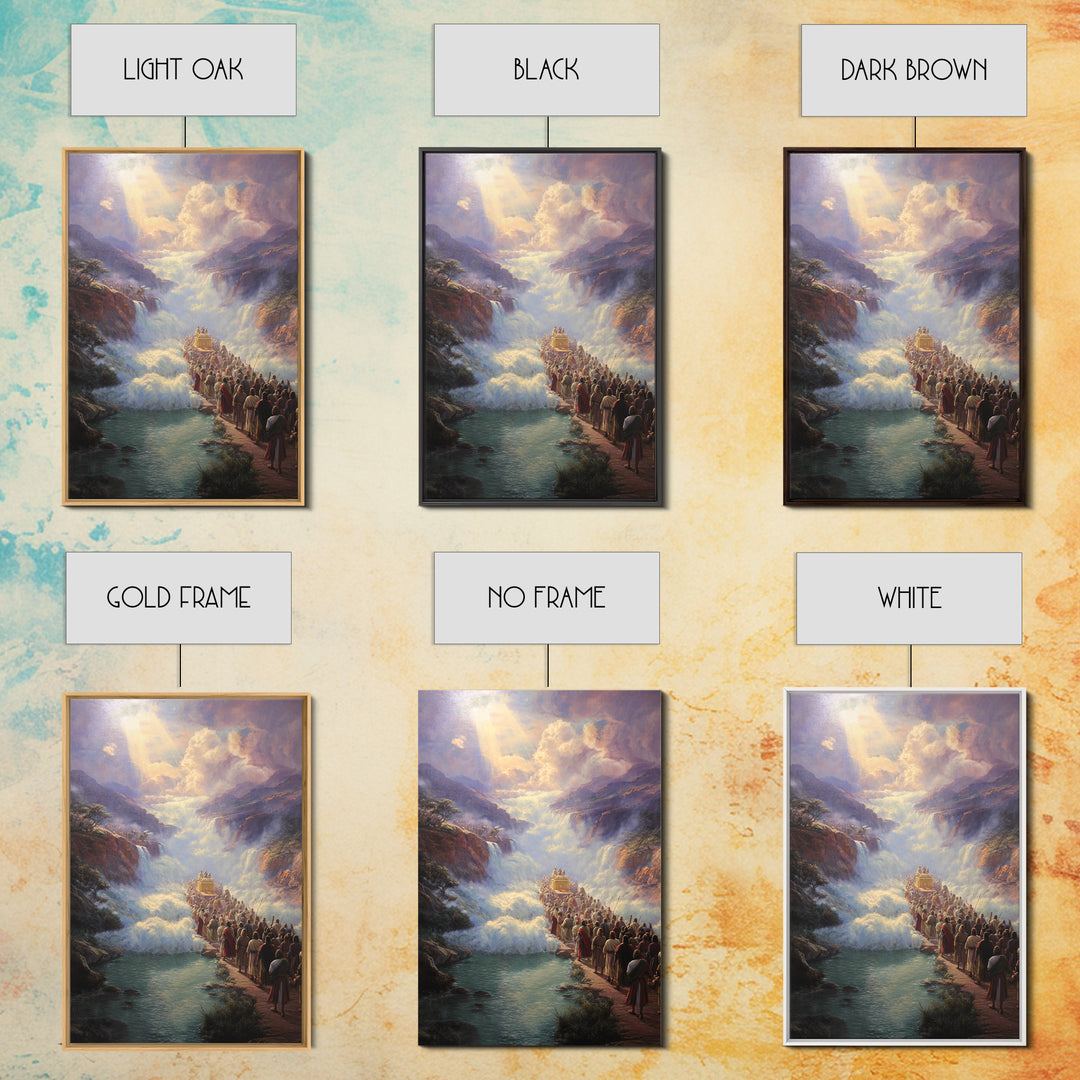 Dramatic Biblical Crossing River Scene Religious Wall Art Framed Canvas Print Spiritual Home Decor