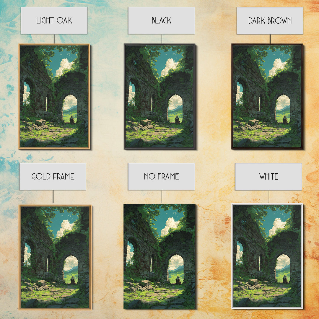 Mystical Forest Ruins With Lush Greenery And Blue Sky Fantasy Digital Art Wall Art Canvas Print For Nature Lovers