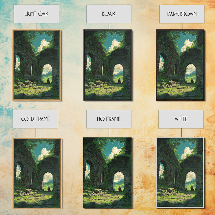 Mystical Forest Ruins With Lush Greenery And Blue Sky Fantasy Digital Art Wall Art Canvas Print For Nature Lovers