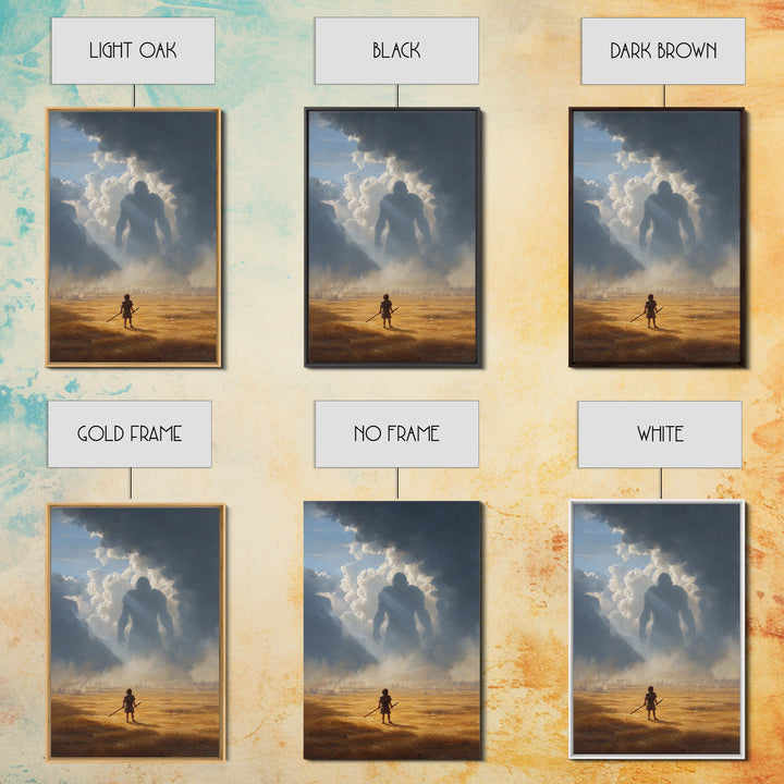 Epic Battle Scene With Warrior Facing Giant Shadow In Dramatic Landscape Wall Art Canvas Print