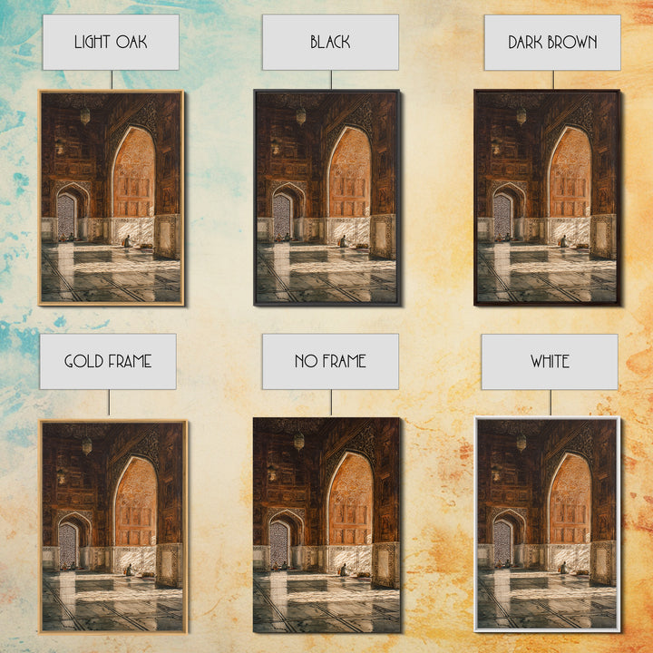 Sunlit Mosque Interior Painting With Intricate Archways Canvas Print Wall Art For Islamic Decor And Spiritual Ambiance