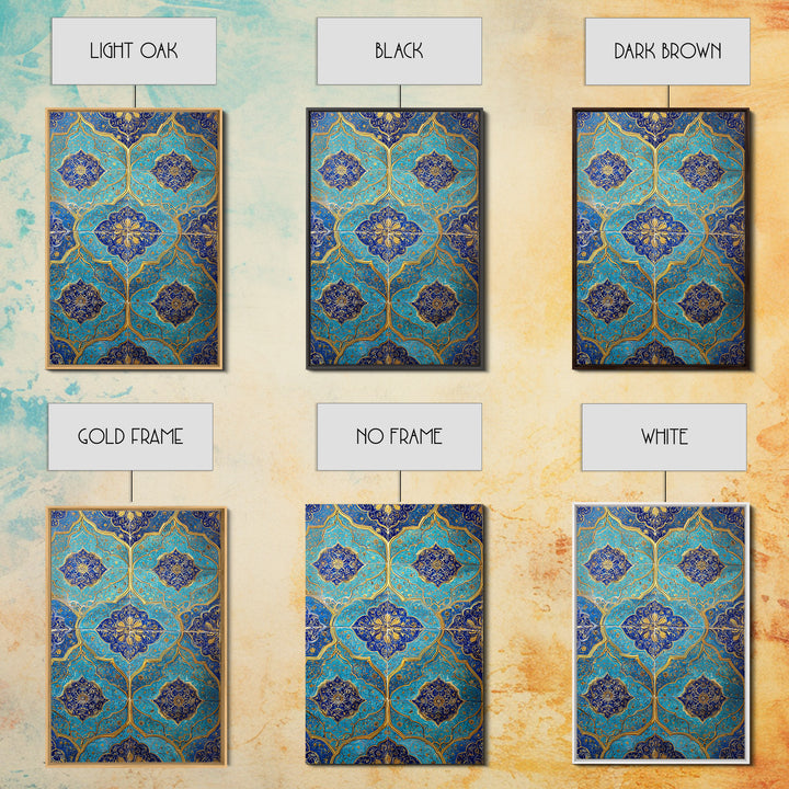 Intricate Blue And Gold Islamic Tile Pattern Wall Art Photography Print For Home Decor