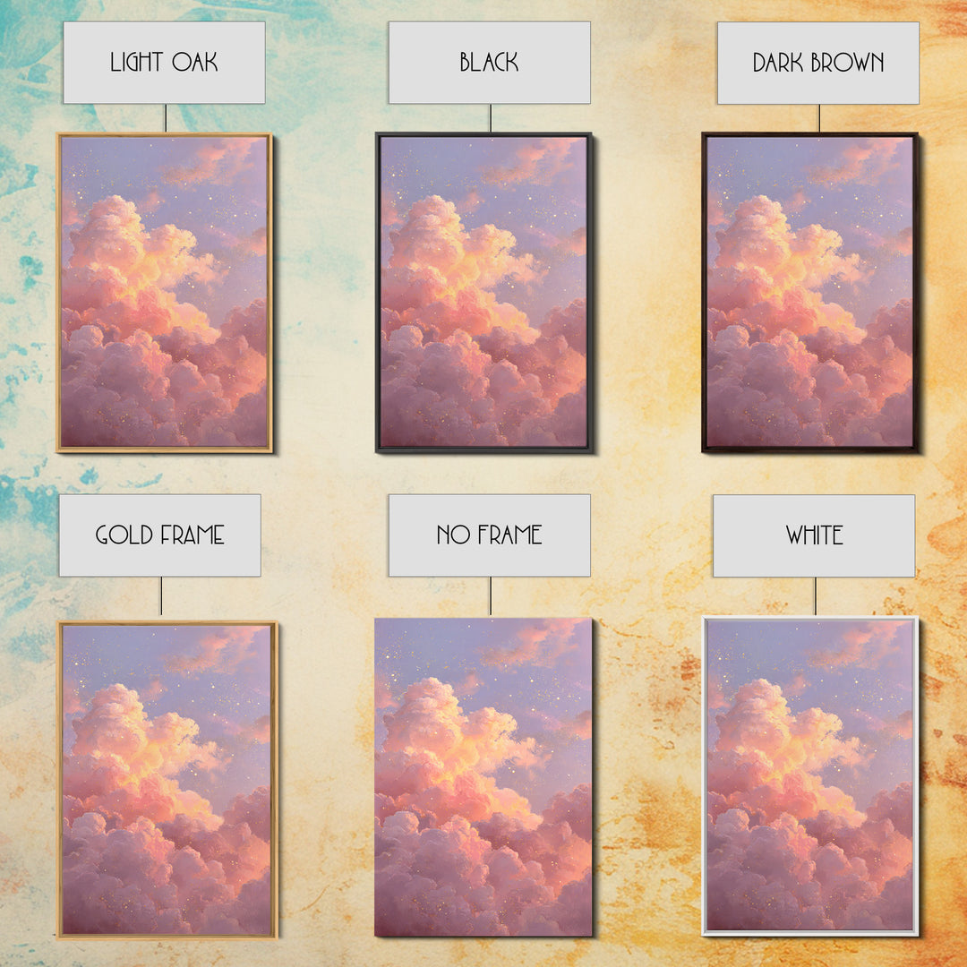 Dreamy Pink Clouds And Starry Sky Canvas Print, Celestial Wall Art, Pastel Nursery Decor, Whimsical Bedroom Art, Gift For Her