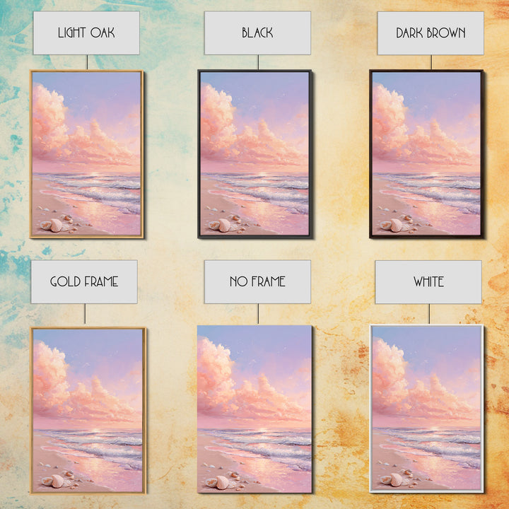 Pastel Ocean Sunrise With Seashells Canvas Print, Coastal Wall Art, Beach House Decor, Seascape Painting, Gift For Her, Home Decor