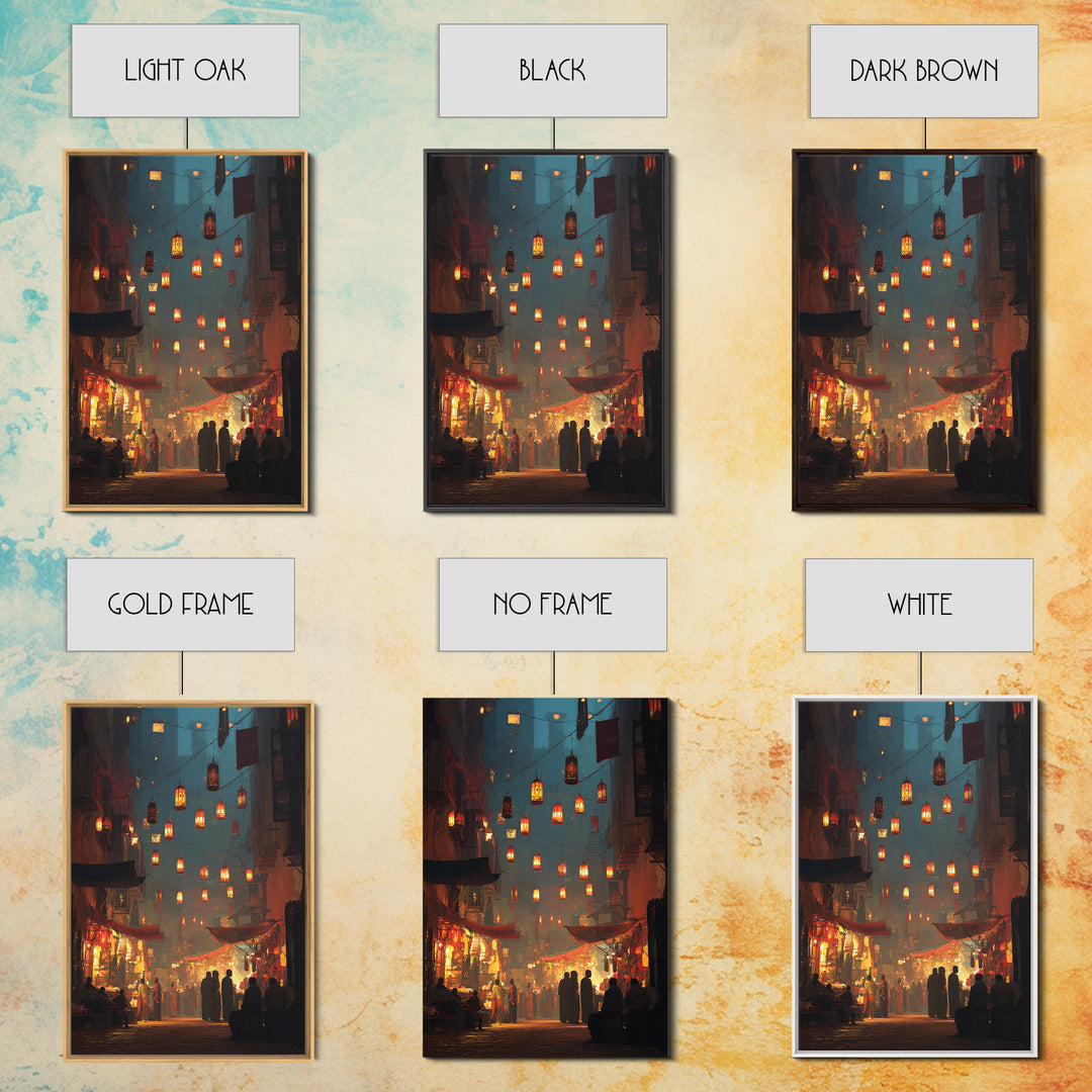 Vibrant Night Market Scene Oil Painting Wall Art Canvas Print For Living Room Decor And Boho Home