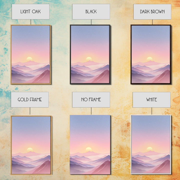 Pastel Mountain Sunrise Under Starry Sky Wall Art, Minimalist Landscape Print, Calming Bedroom Decor, Modern Home Decor, Gift