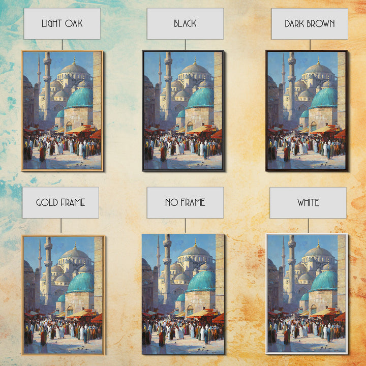Islamic Architecture Mosque At Night Under Starry Sky With Reflective Marble Floor Wall Art Framed Canvas Print For Spiritual Decor