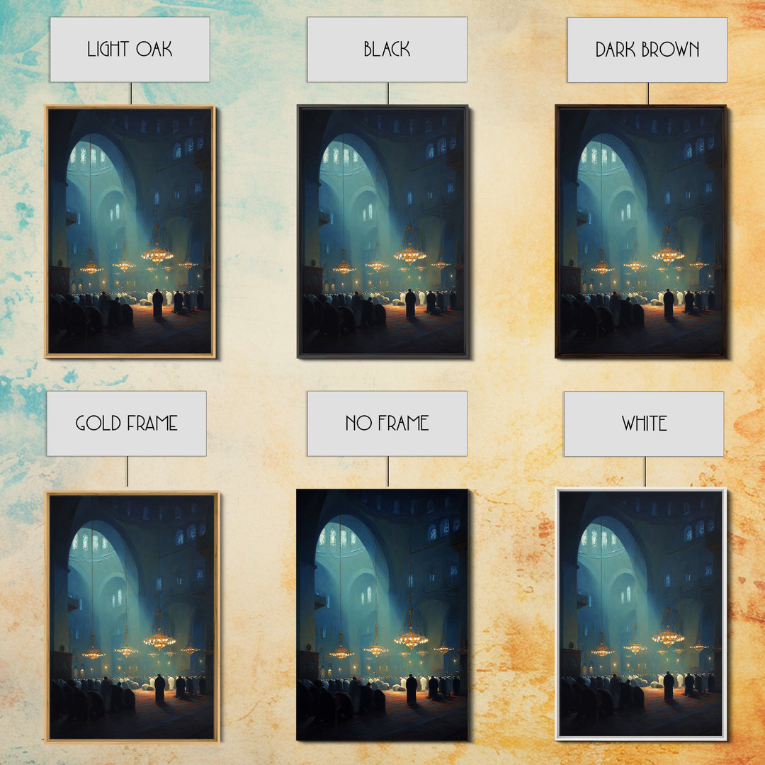 Spiritual Worship Scene Inside Cathedral With Light Beams And Congregation Modern Wall Art Canvas Print For Living Room Décor