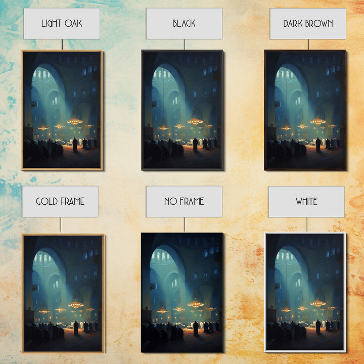 Spiritual Worship Scene Inside Cathedral With Light Beams And Congregation Modern Wall Art Canvas Print For Living Room Décor