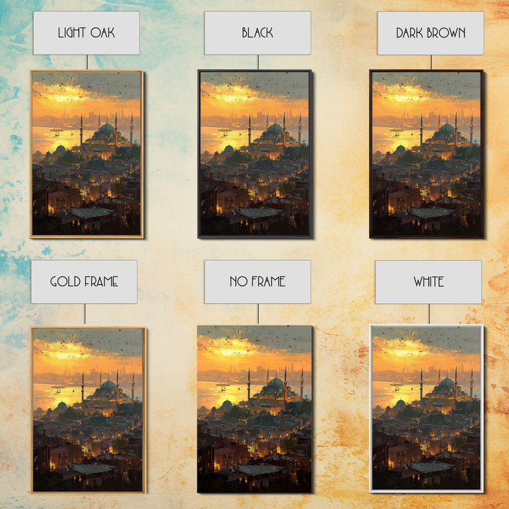 Sunset Cityscape With Mosque And Glowing Skyline Vibrant Fine Art Canvas Print For Urban Wall Decor