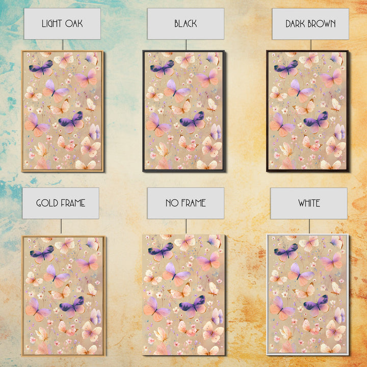Pastel Butterflies And Wildflowers On Beige Canvas Print, Whimsical Wall Art, Girls Room Decor, Colorful Nursery Art Gift