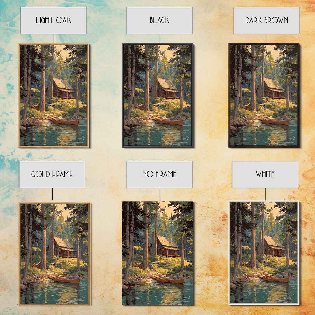 Cozy Log Cabin In Forest Landscape Painting Wall Art Boho Rustic Canvas Print For Cabin And Farmhouse Home Decor