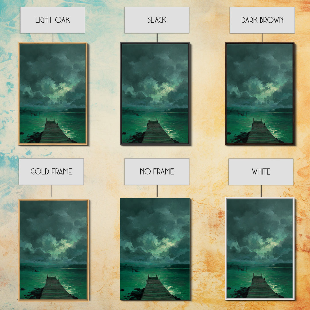 Moody Dock On Lake Under Stormy Sky Green Tones Abstract Wall Art Canvas Print Home Decor