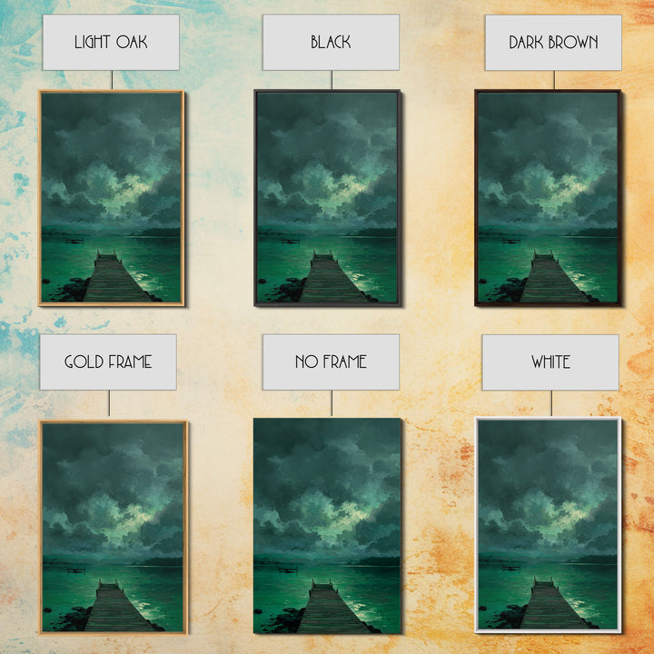 Moody Dock On Lake Under Stormy Sky Green Tones Abstract Wall Art Canvas Print Home Decor