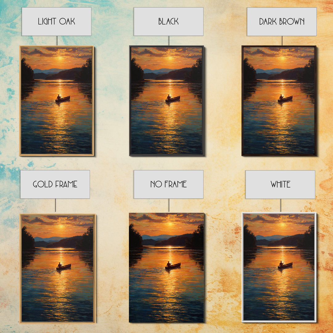 Tranquil Sunset Canoe Scene Oil Painting Wall Art Framed Canvas Print For Living Room Home Decor