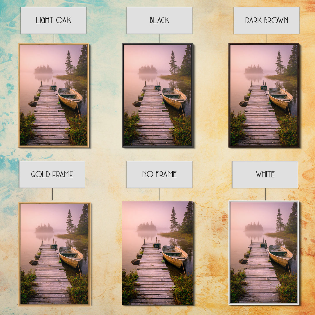 Peaceful Foggy Lake Morning With Wooden Dock Wall Art Canvas Print For Rustic Cabin And Home Decor