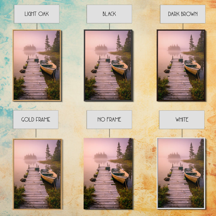 Peaceful Foggy Lake Morning With Wooden Dock Wall Art Canvas Print For Rustic Cabin And Home Decor