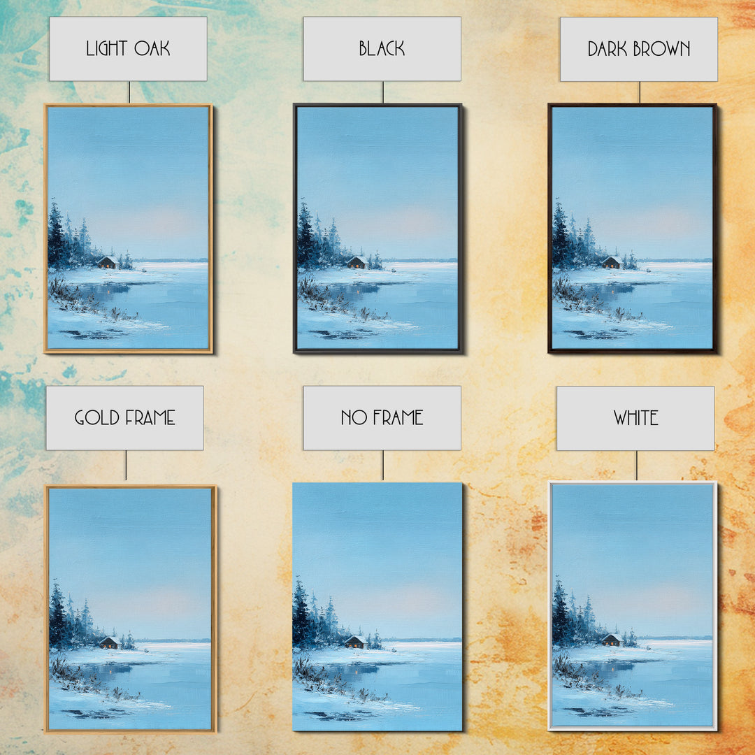 Winter Landscape With Snowy Trees And Cabin Cozy Calm Scene Canvas Print Wall Art For Bedroom Living Room And Rustic Home Decor