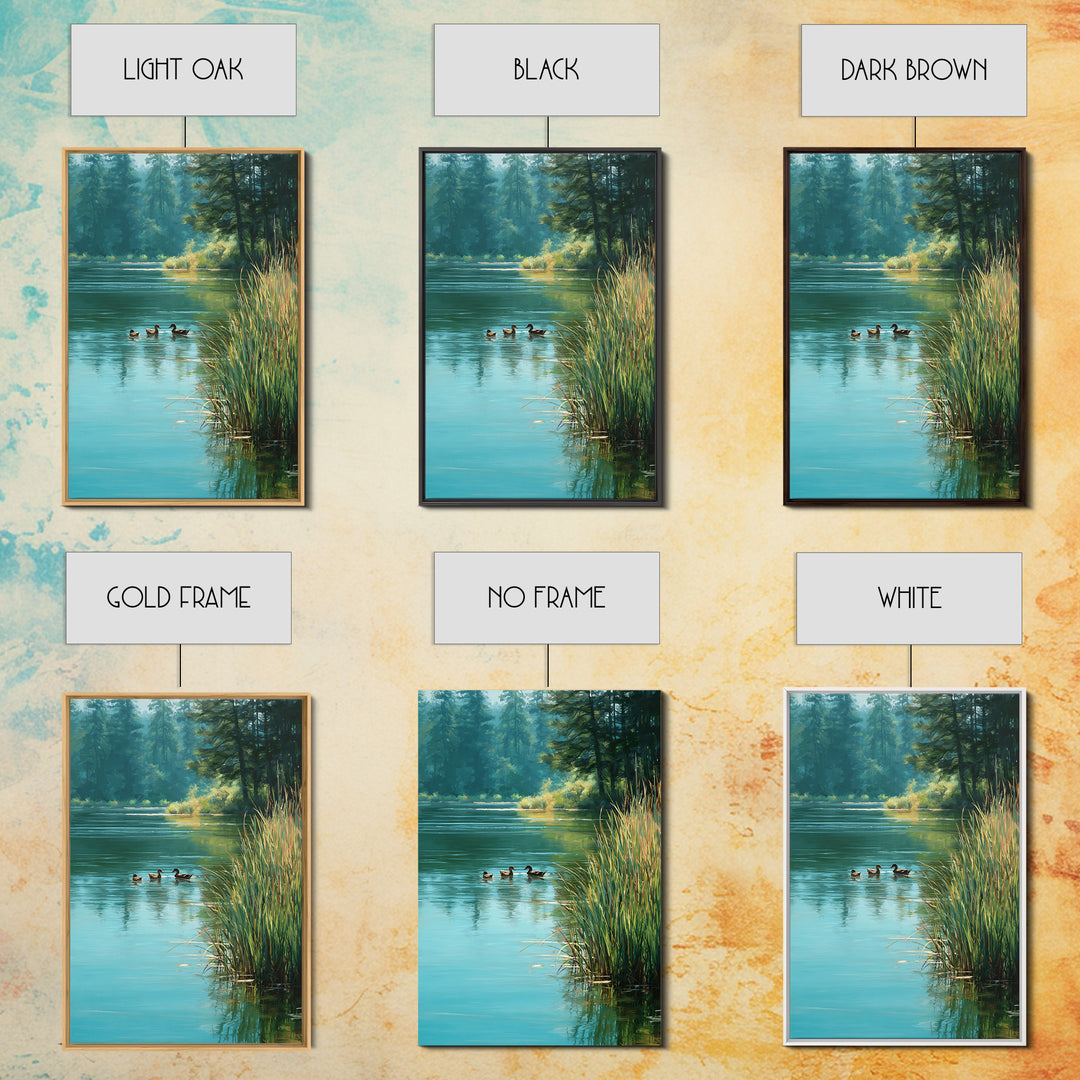 Tranquil Ducks On A Calm Lake Nature Scene Oil Painting Canvas Print For Rustic Living Room Wall Art And Cabin Home Decor