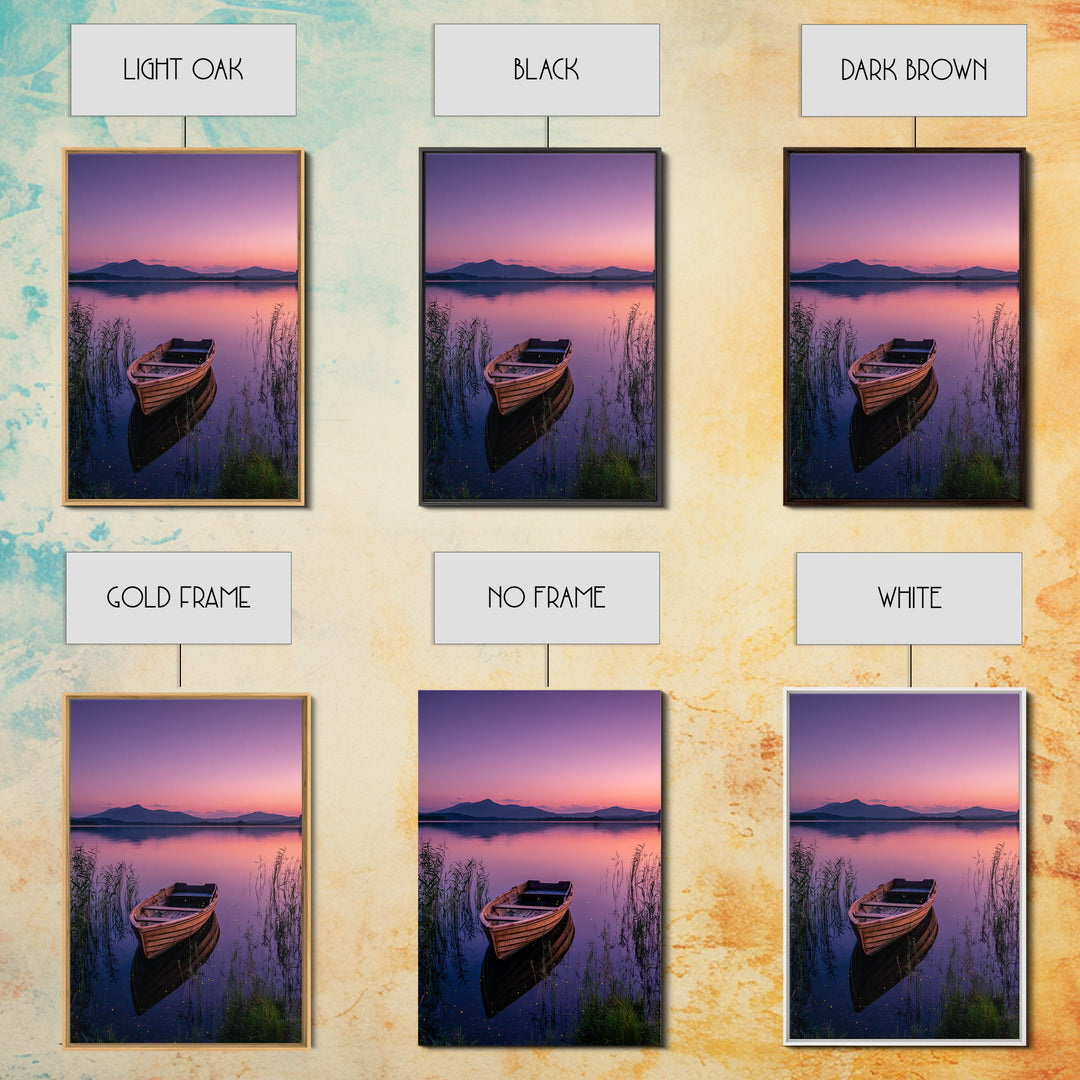 Serene Sunset Over Mountain Lake Landscape Photography Wall Art Framed Canvas Print For Tranquil Living Room Decor