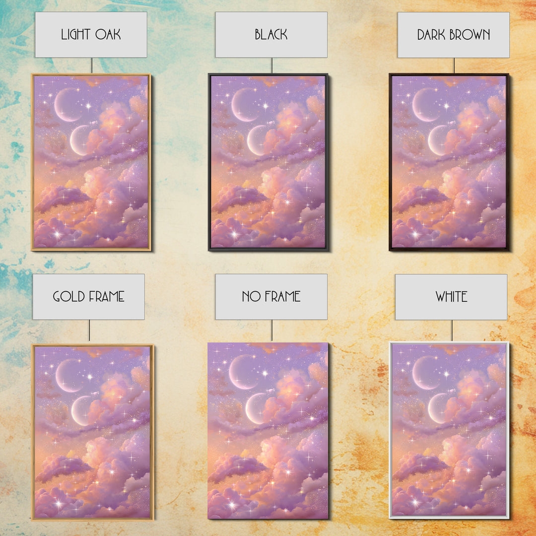 Pastel Moon And Star Cloud Canvas Print, Celestial Wall Art, Dreamy Nursery Decor, Whimsical Bedroom Decor, Gift For Her