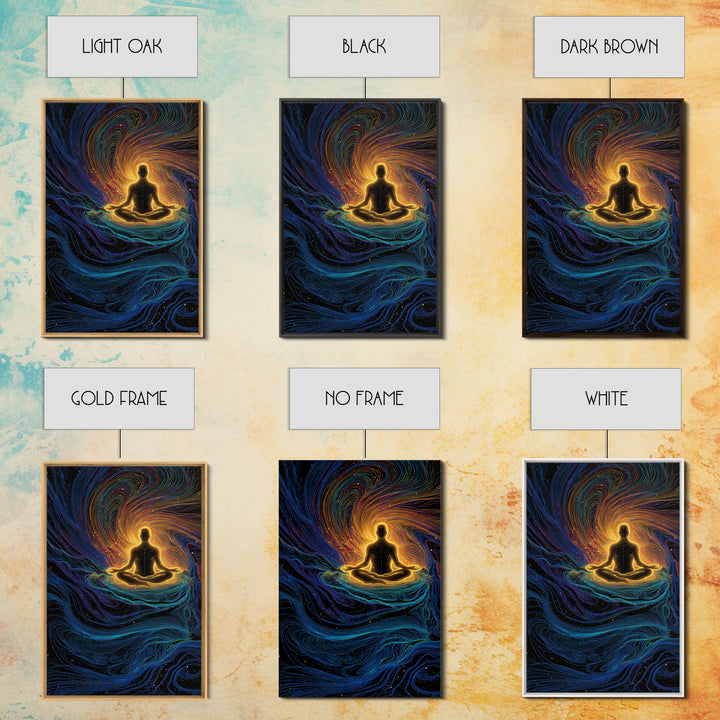 Glowing Meditation Figure Canvas Print, Spiritual Energy Wall Art, Psychedelic Zen Decor, Celestial Yoga Room Gift Decor