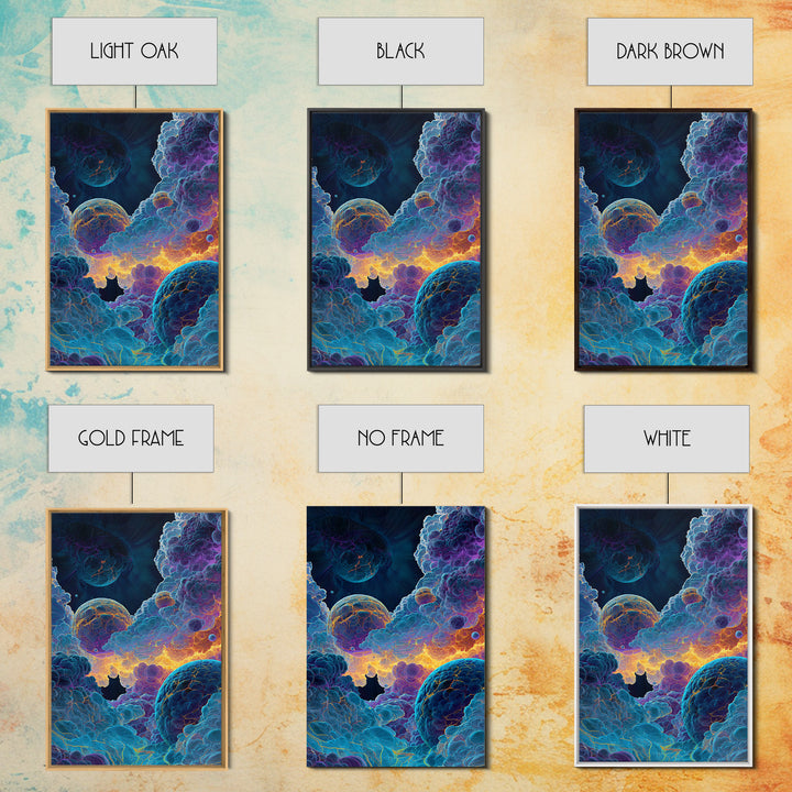 Surreal Cosmic Planets In Storm Clouds Wall Art, Psychedelic Space Print, Celestial Fantasy Home Decor, Moody Bedroom Gift