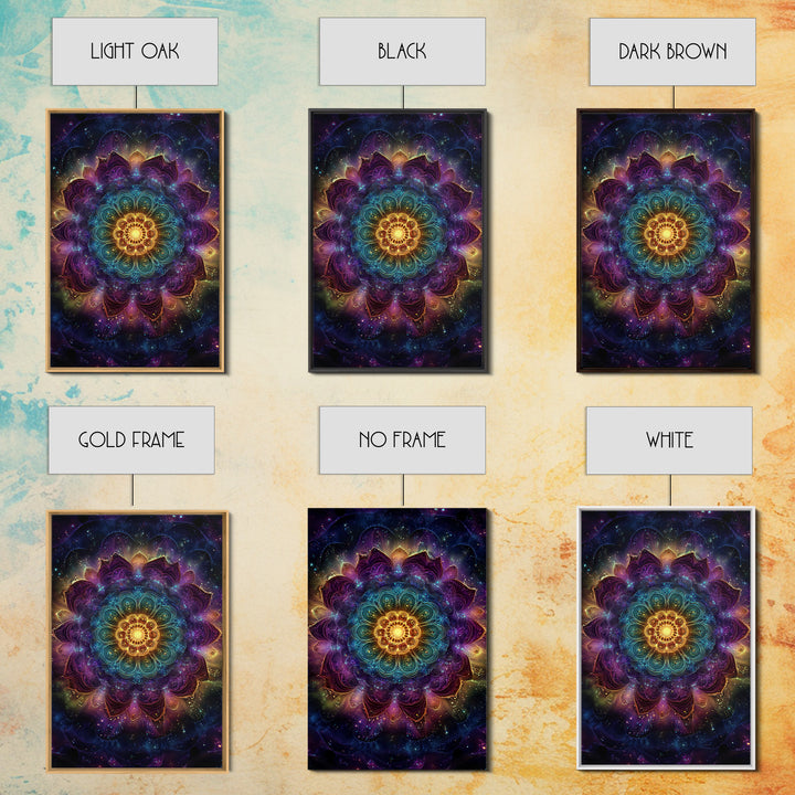 Vibrant Mandala Abstract Wall Art With Glittering Lights Framed Canvas Print For Modern Home Decor