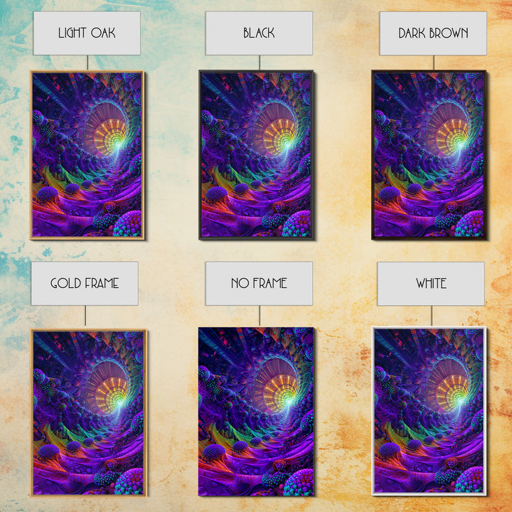 Neon Fractal Spiral Tunnel Canvas Print, Psychedelic Abstract Wall Art, Vibrant Futuristic Decor, Statement Artwork Gift